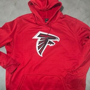 Nike Men's Red Hooded Zip-Up Sweater with Black & White Falcons Logo